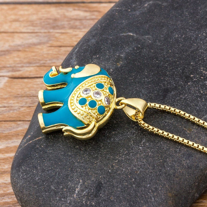 Elephant Necklace, Mothers Day Elephant Necklace, Gold Plated Elephant Minimalist Necklace, Blue Elephant Necklace, Elephant Gifts, Jewelry