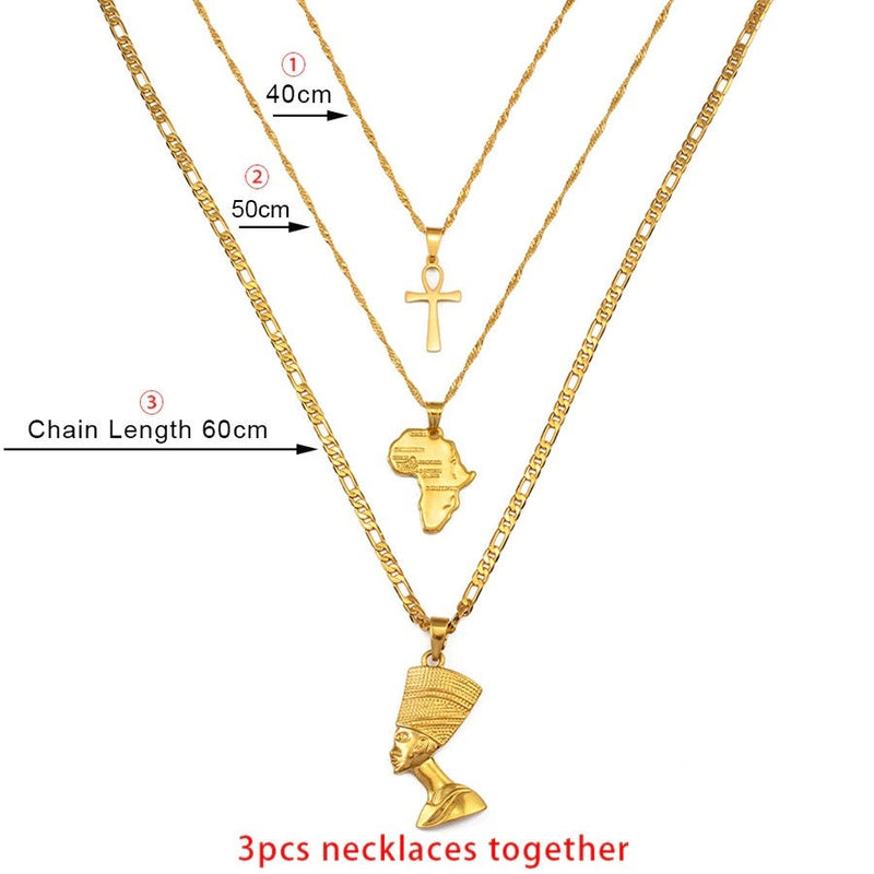 18K Gold Plated Egyptian Queen Nefertiti Necklace For Women - Nefertiti Pendant - Nefertiti Rings Earrings - Ankh Necklace - Africa Necklace