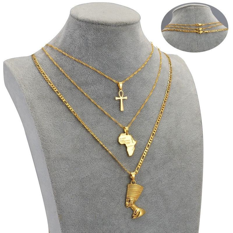 18K Gold Plated Egyptian Queen Nefertiti Necklace For Women - Nefertiti Pendant - Nefertiti Rings Earrings - Ankh Necklace - Africa Necklace