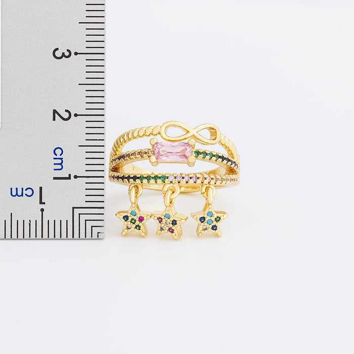 Pink Crystal Ring, Eastern Star Ring, Pentagram Midi Ring, Crystal Ring, Pentagram Ring, Eastern Star Ring, Gold Color Star Ring