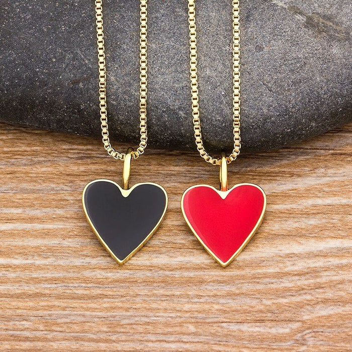 Red/black Heart Necklace, Cute Heart Necklace, Mini Heart Necklace, Gold Necklace Red, Mini Red Heart, Big Pink Heart, Gold Necklace Red