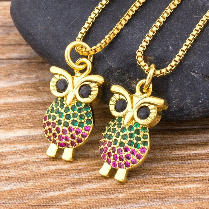 Owl Necklace, Hematite Owl Necklace, Owl Pendant Necklace, Owl Necklace Jewelry, Barn Laser Owl Necklace, Gold Plated Tiny Owl Necklace