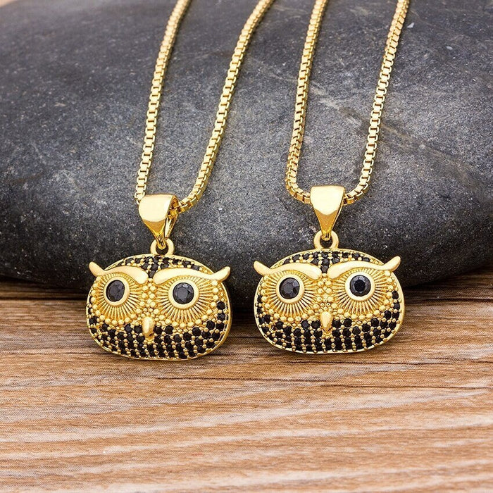 Owl Necklace, Hematite Owl Necklace, Owl Pendant Necklace, Owl Necklace Jewelry, Barn Laser Owl Necklace, Gold Plated Tiny Owl Necklace