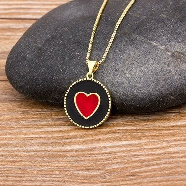 Red/black Heart Necklace, Cute Heart Necklace, Mini Heart Necklace, Gold Necklace Red, Mini Red Heart, Big Pink Heart, Gold Necklace Red