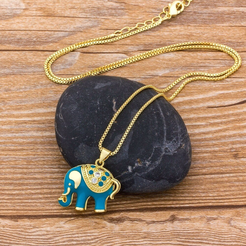 Elephant Necklace, Mothers Day Elephant Necklace, Gold Plated Elephant Minimalist Necklace, Blue Elephant Necklace, Elephant Gifts, Jewelry