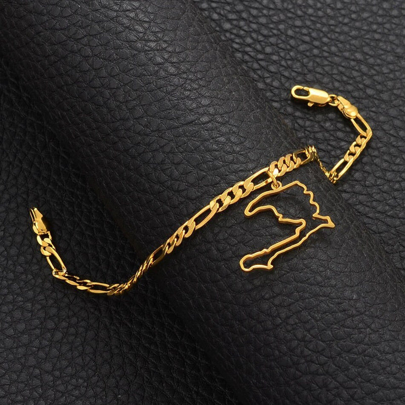 18K Gold Plated Haiti Ankle Bracelet - Haiti Map Ankle Bracelet - Haiti Anklets - Haiti Bracelets - Haiti Jewelry - Haiti Charm - Haiti Women