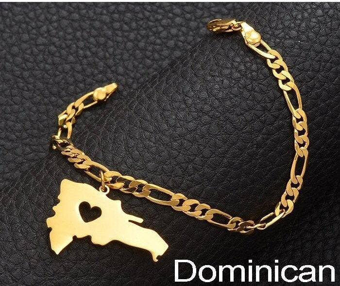 18K Gold Plated Dominican Republic Map Ankle Bracelet - Dominican Republic Anklet  - Dominican Republic Gifts  - Dominican Republic Bracelet