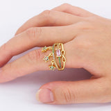 Pink Crystal Ring, Eastern Star Ring, Pentagram Midi Ring, Crystal Ring, Pentagram Ring, Eastern Star Ring, Gold Color Star Ring