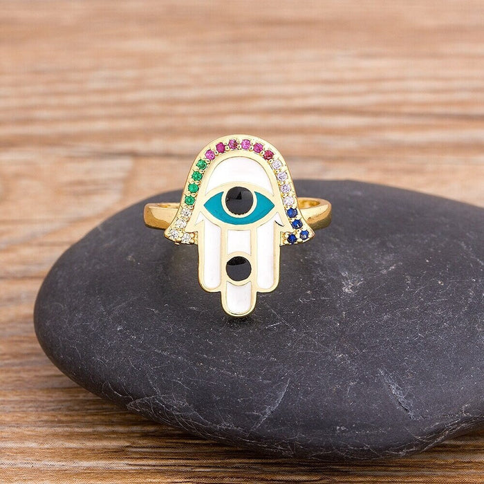 Hamsa Hand Evil Eye Ring, Classic Evil Eye Ring, Adjustable Evil Eye Ring, Nazar Evil Eye Ring, Evil Eye Toe Ring, Blue Green Red Evil Eye