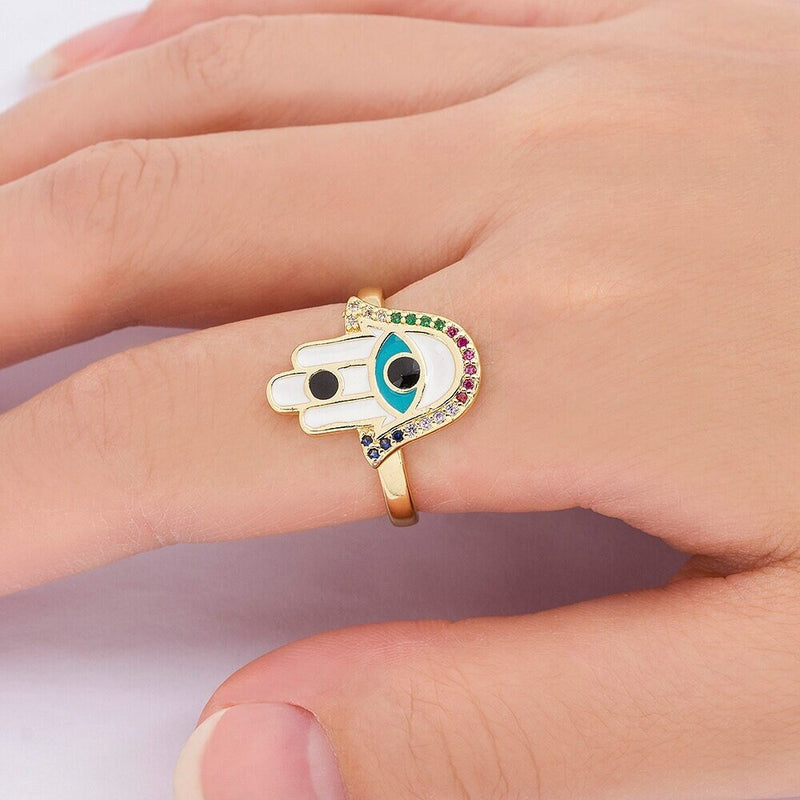 Hamsa Hand Evil Eye Ring, Classic Evil Eye Ring, Adjustable Evil Eye Ring, Nazar Evil Eye Ring, Evil Eye Toe Ring, Blue Green Red Evil Eye