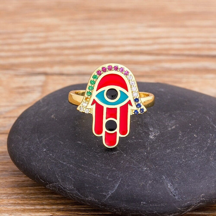 Hamsa Hand Evil Eye Ring, Classic Evil Eye Ring, Adjustable Evil Eye Ring, Nazar Evil Eye Ring, Evil Eye Toe Ring, Blue Green Red Evil Eye