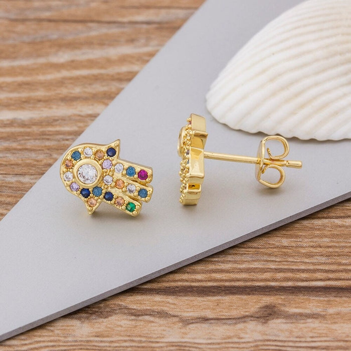 Hamsa Earrings, Hamsa Earrings Gold, Hamsa Evil Eye Earrings, Gold Plated Earrings Hamsa, Hamsa Hand Earrings, Small Hamsa Hand Of Fatima