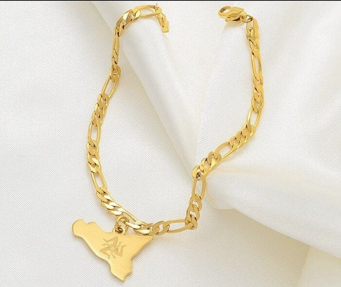 18K Gold Plated Sicily Ankle Bracelet, Sicily Anklet, Sicily Jewelry, Sicily Necklace, Sicily Earrings, Sicily Gift, Italy Sicily
