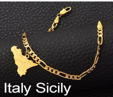 18K Gold Plated Sicily Ankle Bracelet, Sicily Anklet, Sicily Jewelry, Sicily Necklace, Sicily Earrings, Sicily Gift, Italy Sicily