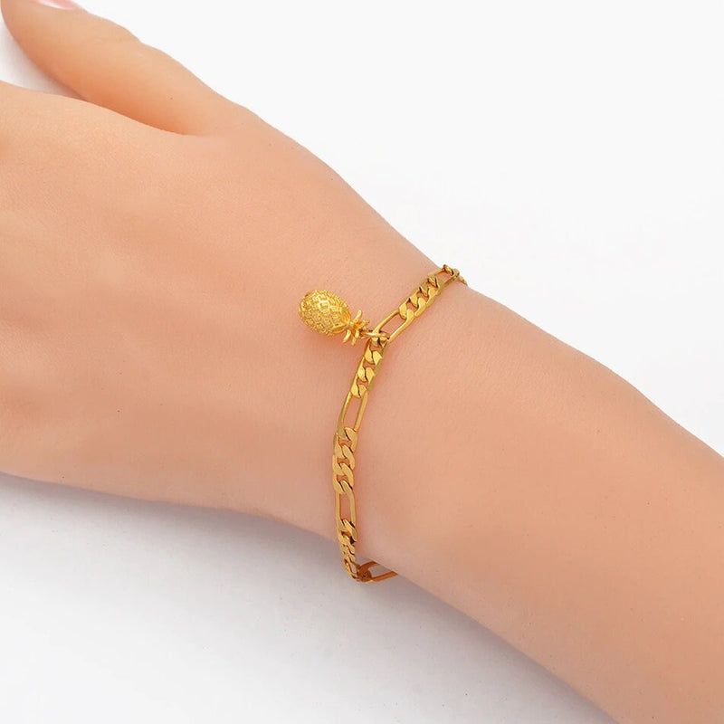 18k Gold Plated Pineapple Bracelet, Pineapple Ankle Bracelet, Pineapple Ankle Bracelet, Pineapple Necklace, Pineapple Ring,Pineapple Jewelry