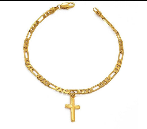 18K Gold Plated Christian Cross Anklet / Christian Cross Ankle Bracelet / Jesus Of Nazareth Necklace / Christian Cross Jewelry