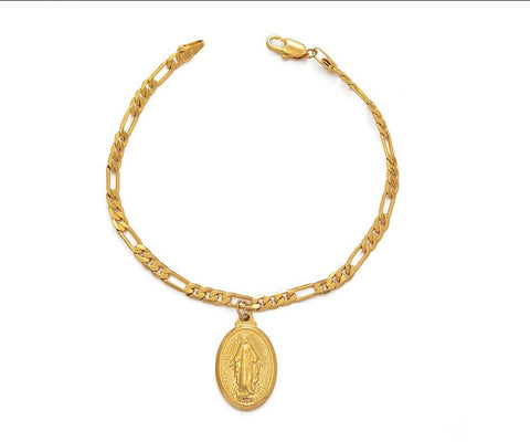 18K Gold Plated Virgin Mary Ankle Bracelet / Gold Plated Religious Anklet / Christian Anklet / Baptism Jewelry / Virgin Mary Gift