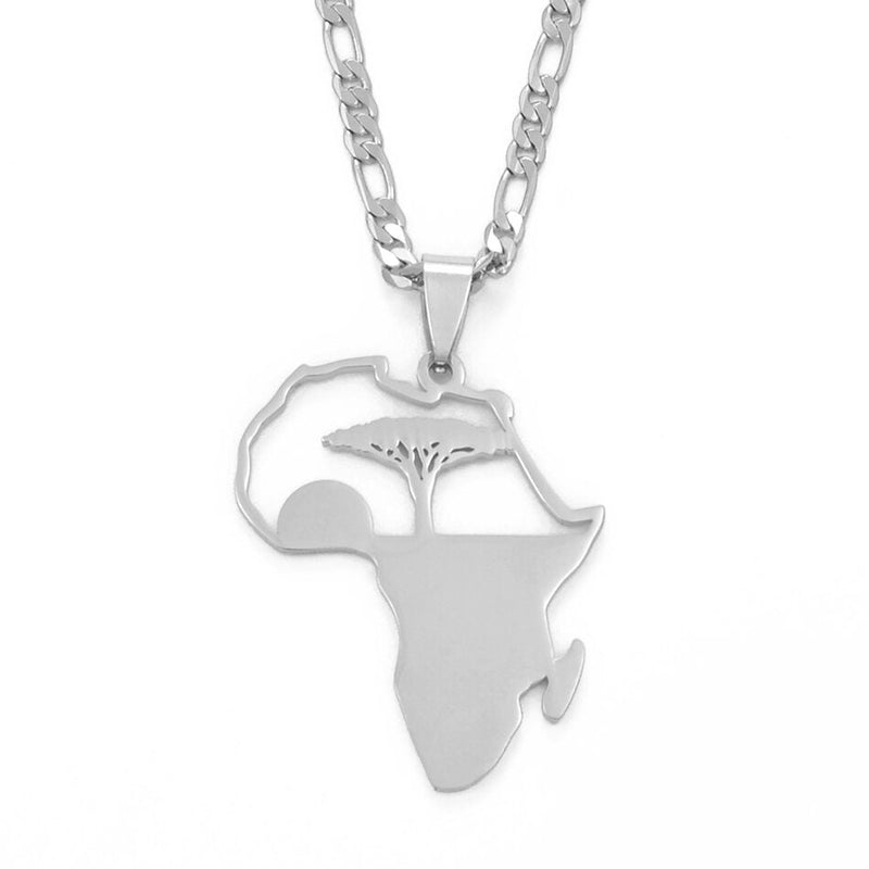 Necklace Chain - Africa Map Tree Of Life Necklaces - 18K Gold Plated Africa Pendant - Tree Necklace - Africa shaped necklace Men and Women