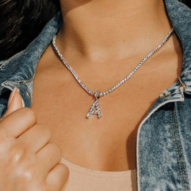 Iced Out A-Z Initials Necklace , A-Z Letters Necklace, A-Z Initial Choker, A-Z Letters Jewelry, A-Z Letters Gift, Initial Pendant, Chain