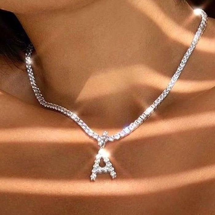 Iced Out A-Z Initials Necklace , A-Z Letters Necklace, A-Z Initial Choker, A-Z Letters Jewelry, A-Z Letters Gift, Initial Pendant, Chain