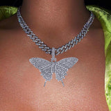 Luxury Miami Cuban Link Necklace, 12m Butterfly Cuban Link Chain, Iced Out Butterfly Cuban Choker, Gold Color Butterfly Choker,cuban Pendant