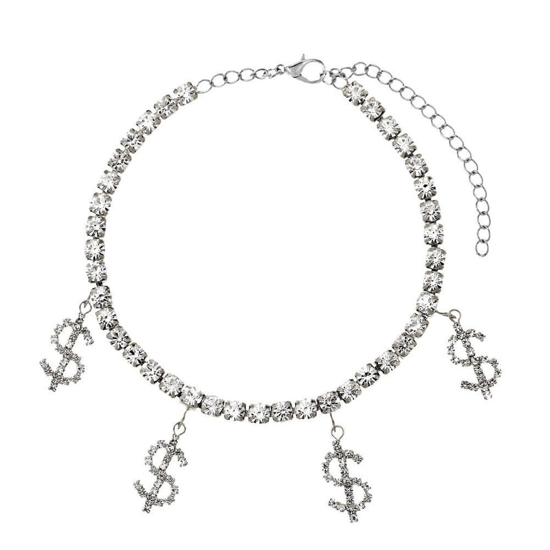 Dollar Sign Tennis Anklet, Iced Out Anklet, Cz Tennis Dollar Sign Anklet, Bling Iced Tennis Anklet, Dollar Sign Anklet, Rhinestone Anklet