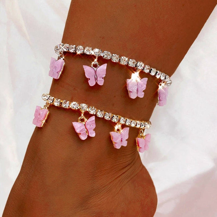 Butterfly Tennis Anklet, Iced Out Anklet, Cz Tennis Butterfly Anklet, Bling Iced Tennis Anklet, Butterfly Anklet, Beach Anklet, Crystal