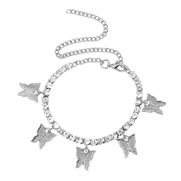 Butterfly Tennis Anklet, Iced Out Anklet, Cz Tennis Butterfly Anklet, Bling Iced Tennis Anklet, Butterfly Anklet, Beach Anklet, Crystal