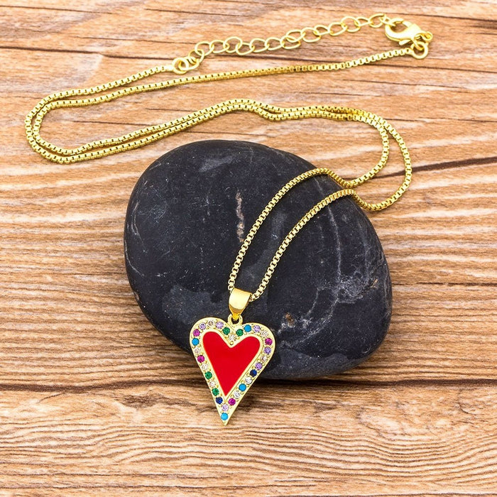 Red/black Heart Necklace, Cute Heart Necklace, Mini Heart Necklace, Gold Necklace Red, Mini Red Heart, Big Pink Heart, Gold Necklace Red