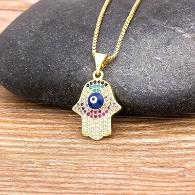 Hamsa Necklace, Hamsa Necklace Gold, Hamsa Evil Eye Necklace, Gold Plated Necklace Hamsa, Hamsa Hand Necklace, Small Hamsa Hand Of Fatima