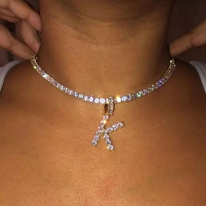 Iced Out A-Z Initials Necklace , A-Z Letters Necklace, A-Z Initial Choker, A-Z Letters Jewelry, A-Z Letters Gift, Initial Pendant, Chain