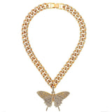 Luxury Miami Cuban Link Necklace, 12m Butterfly Cuban Link Chain, Iced Out Butterfly Cuban Choker, Gold Color Butterfly Choker,cuban Pendant