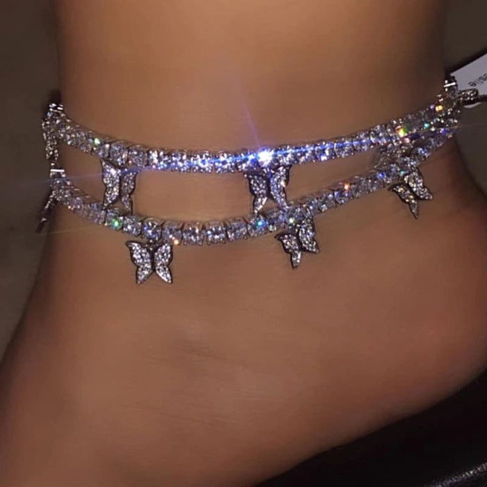 Butterfly Tennis Anklet, Iced Out Anklet, Cz Tennis Butterfly Anklet, Bling Iced Tennis Anklet, Butterfly Anklet, Beach Anklet, Crystal