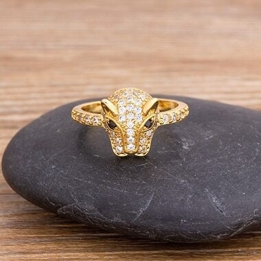 Leopard Head Ring, Dainty Leopard Head Ring, Leopard Head Ring Handmade, Small Adjustable Leopard Head Ring, Minimalist Leopard Head Ring