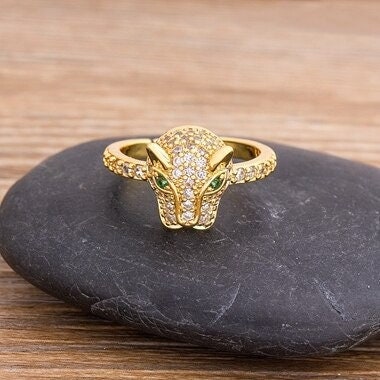 Leopard Head Ring, Dainty Leopard Head Ring, Leopard Head Ring Handmade, Small Adjustable Leopard Head Ring, Minimalist Leopard Head Ring