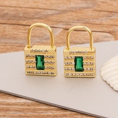 Padlock Earrings, Small Padlock Earrings, Initial Padlock Necklace, Green Padlock Earrings, Black Padlock Chain