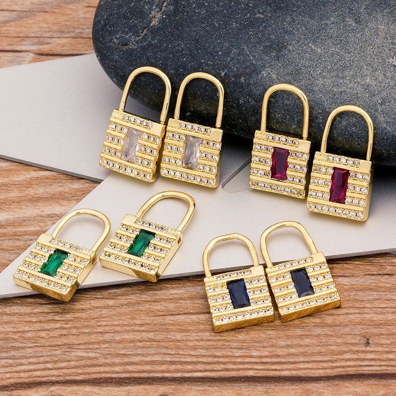 Padlock Earrings, Small Padlock Earrings, Initial Padlock Necklace, Green Padlock Earrings, Black Padlock Chain