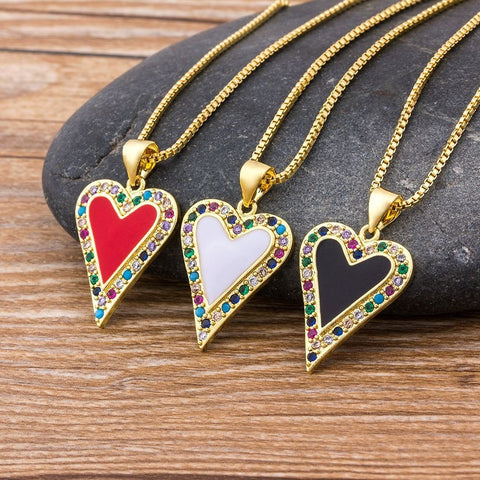 Red/black Heart Necklace, Cute Heart Necklace, Mini Heart Necklace, Gold Necklace Red, Mini Red Heart, Big Pink Heart, Gold Necklace Red