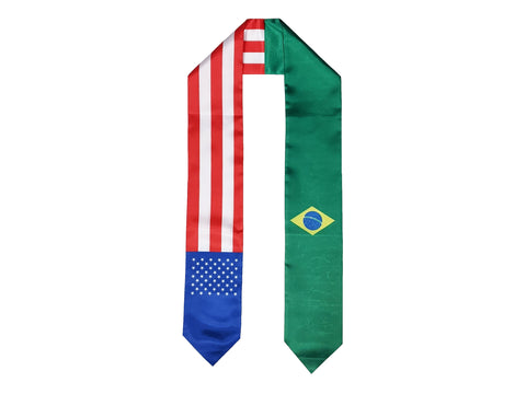 Brazilian American Graduation Stole, Brazil America Graduation Sash, Brazilian Flag Graduation Stole