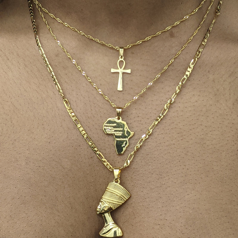 18K Gold Plated Egyptian Queen Nefertiti Necklace For Women - Nefertiti Pendant - Nefertiti Rings Earrings - Ankh Necklace - Africa Necklace