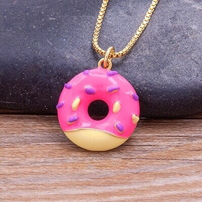 Donut Necklace, Donut Jewelry, Donut Bracelet, Donut Beads, Gold Plated Donut Necklace