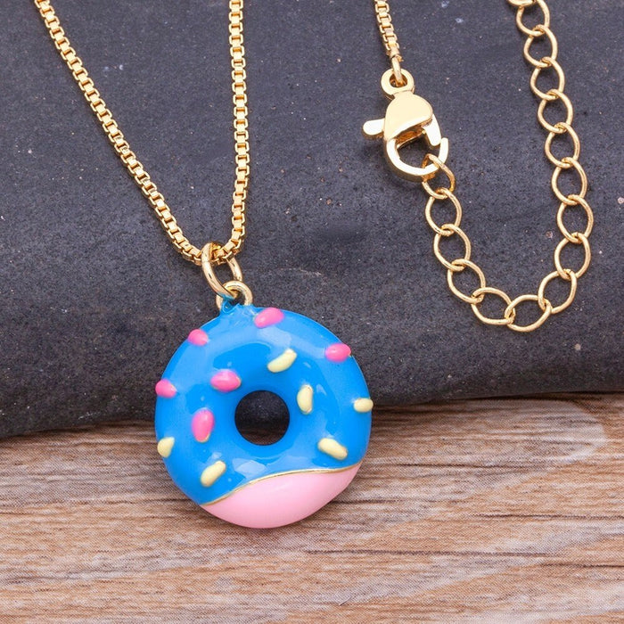 Donut Necklace, Donut Jewelry, Donut Bracelet, Donut Beads, Gold Plated Donut Necklace