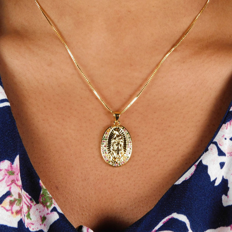18K Gold Plated Virgin Mary Necklace / Gold Plated Religious Necklace / Christian Necklace / Baptism Jewelry / Virgin Mary Gift