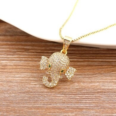 Elephant Necklace, Gold Plated Elephant Minimalist Necklace, Blue Elephant Necklace, Elephant Gifts, Jewelry, Mothers Day Elephant Necklace