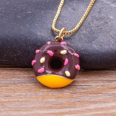 Donut Necklace, Donut Jewelry, Donut Bracelet, Donut Beads, Gold Plated Donut Necklace