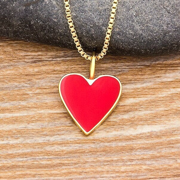 Red/black Heart Necklace, Cute Heart Necklace, Mini Heart Necklace, Gold Necklace Red, Mini Red Heart, Big Pink Heart, Gold Necklace Red