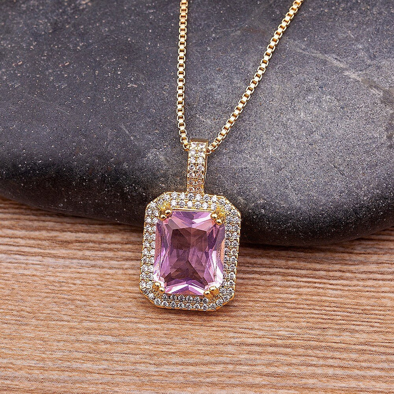 Crystal Necklace, Austrian Crystal Necklace, Gold Plated Pendant Necklace Rectangle, Crystal Jewelry, Crystal Bracelet, Crystal Earrings