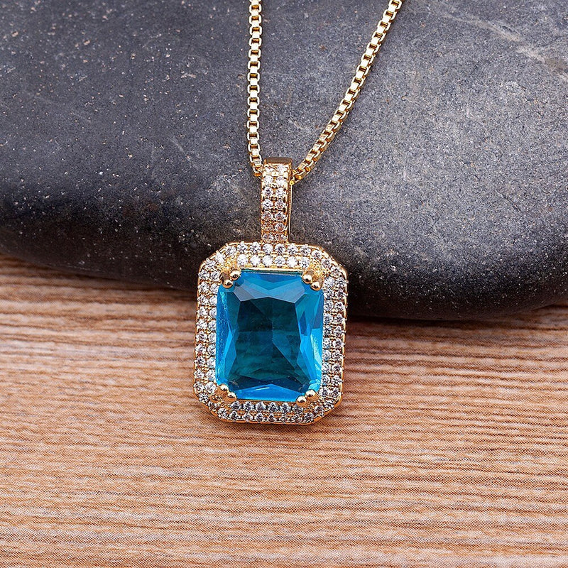 Crystal Necklace, Austrian Crystal Necklace, Gold Plated Pendant Necklace Rectangle, Crystal Jewelry, Crystal Bracelet, Crystal Earrings