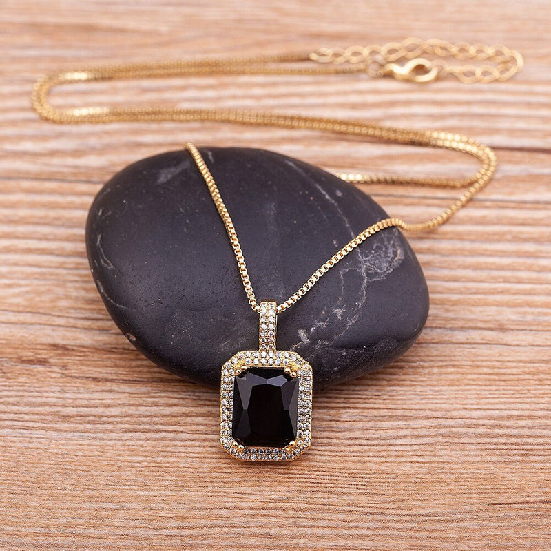 Crystal Necklace, Austrian Crystal Necklace, Gold Plated Pendant Necklace Rectangle, Crystal Jewelry, Crystal Bracelet, Crystal Earrings