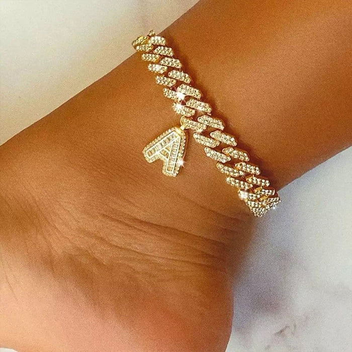 A-Z Initials Ankle Bracelets, A-Z Initial Anklets, A-Z Initial Personalized Gift, A-Z Anklets, Iced Out A-Z Letters Jewelry, Initial Pendant